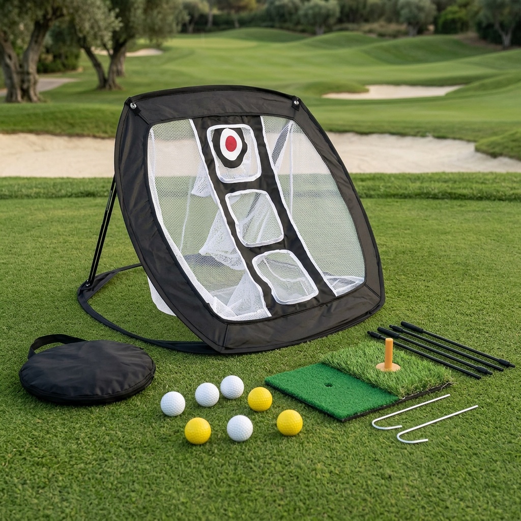 Portable Golf Chipping Net Set with Mini Hitting Mat